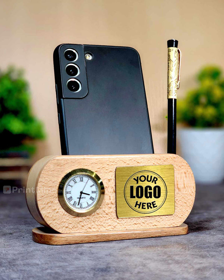 Multipurpose Mobile & Pen Stand with Watch Design 04 - PrintMine Main