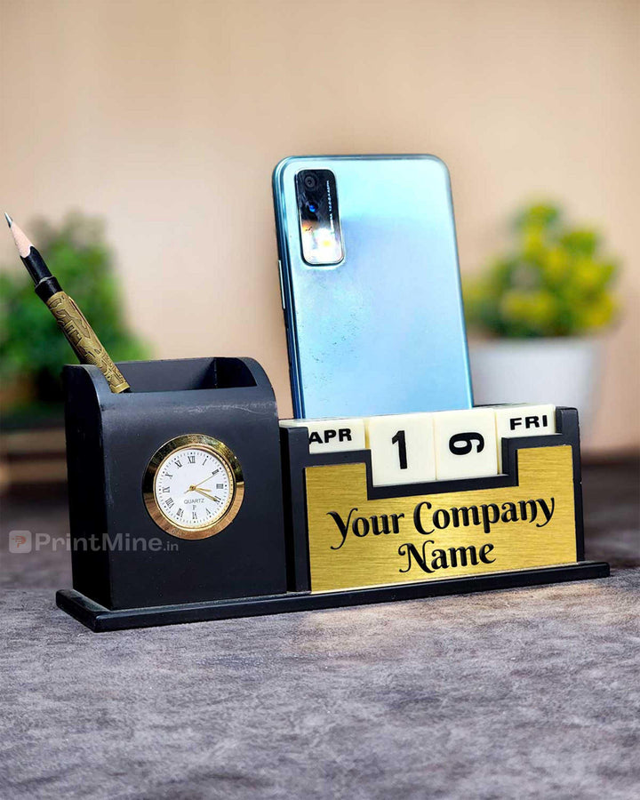 Matte Black Mobile Stand, Pen Stand with Watch - PrintMine Main