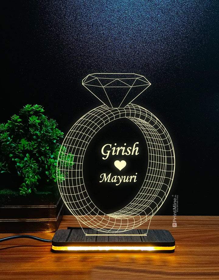 Couple Name Diamond Ring 3D Illusion Lamp - PrintMine Main